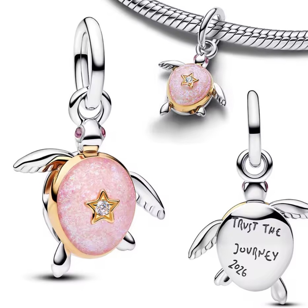 NWOT 2026 Pink Sea Turtle Dangle Charm Sterling Silver 925